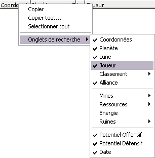 Onglets des rsultats